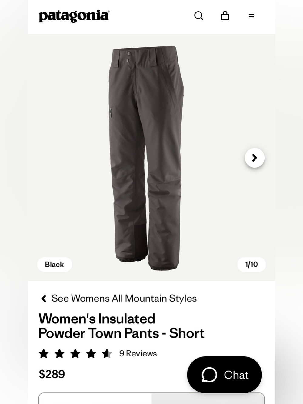 Patagonia Women's Ski pants Insulated Powder Town Pants - Short length, size L